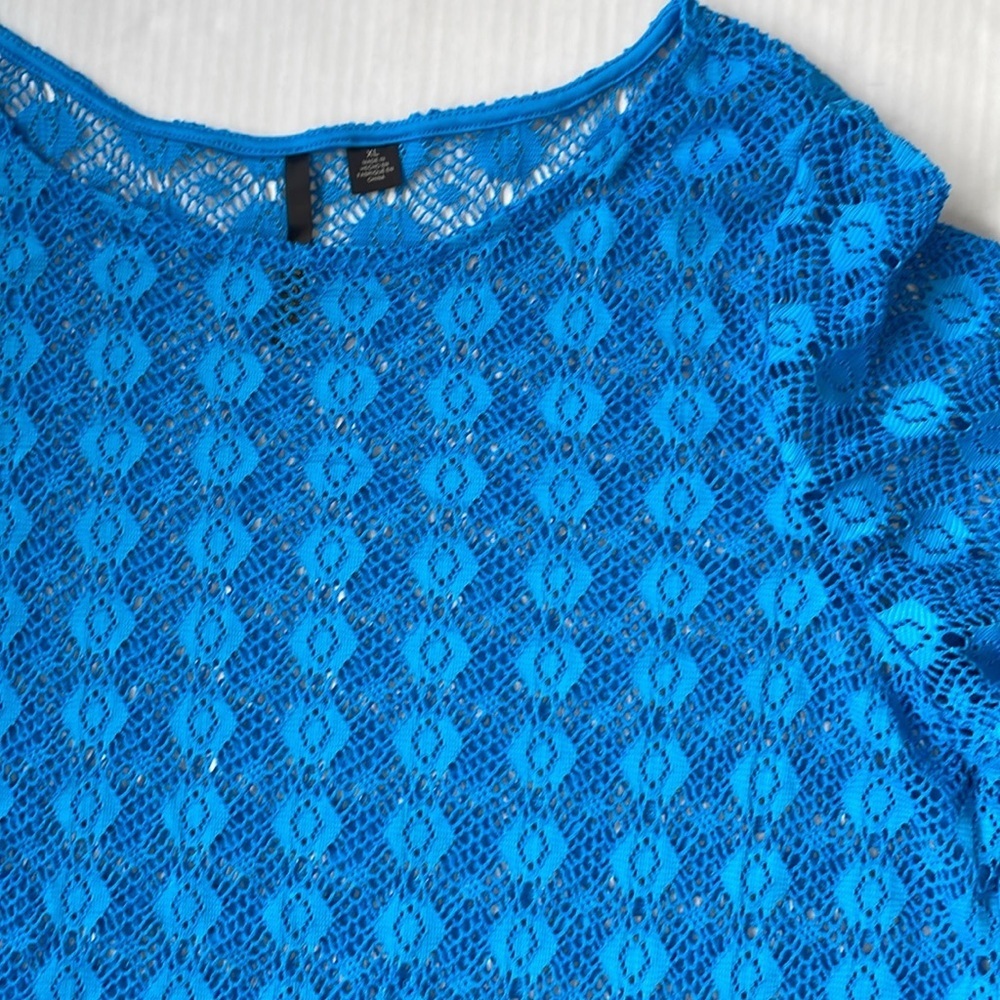 Skye's the Limit Vibrant Blue Lace Blouse Cover Up XL - Picture 14 of 14